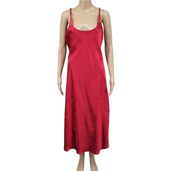 Inner Most Vintage Satin Jacquard Red Midi Slip Dress Nightgown - Picture 1 of 12